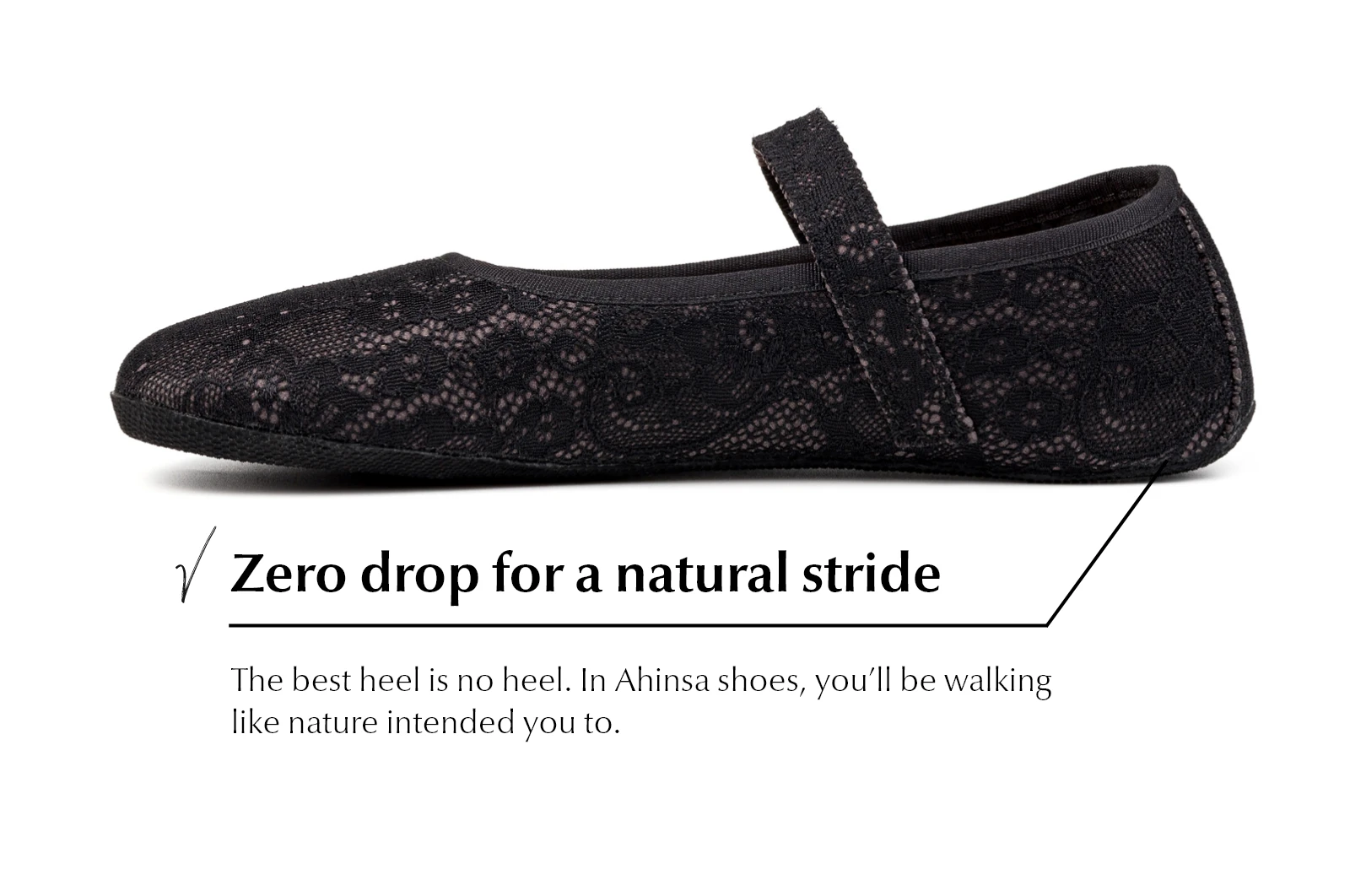 Балетки Ahinsa Ananda Ballet с кружевом с ремешком Barefoot — чёрный, фото 4